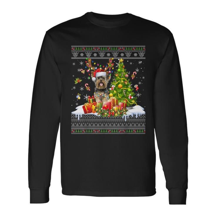 Christmas Lights Yorkie Dog Xmas Ugly Sweater Long Sleeve T-Shirt Gifts ideas