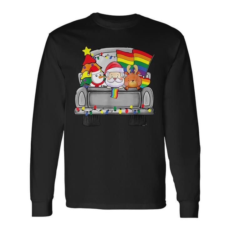 Christmas Santa & Reindeer In Truck Support Lgbt Pride Long Sleeve T-Shirt