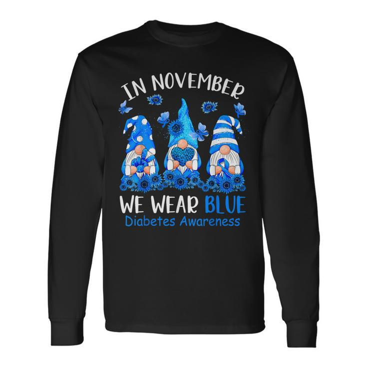 Cute Gnomes Wear Blue For Type1 Diabetes Awareness Long Sleeve T-Shirt