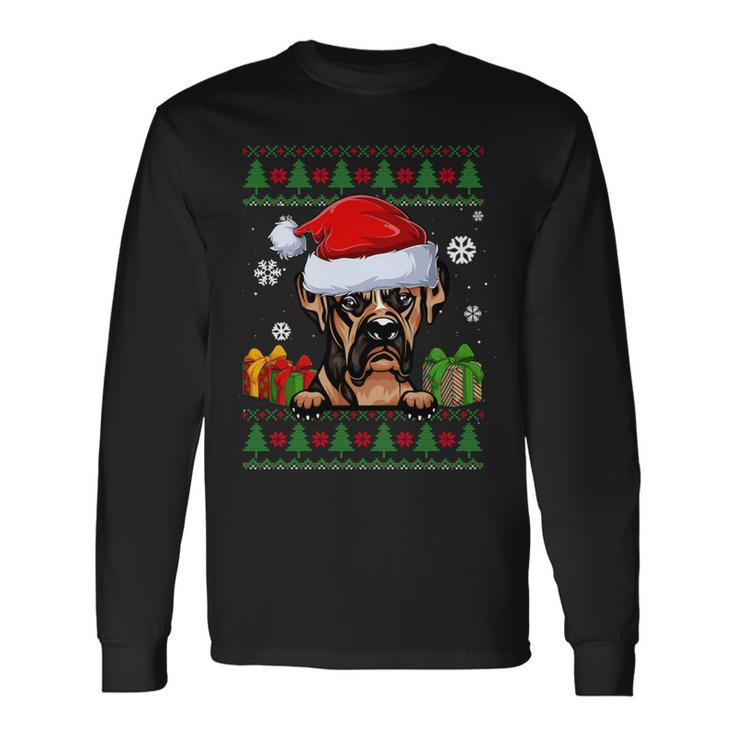 Dog Lovers Boxer Santa Hat Ugly Christmas Sweater Long Sleeve T-Shirt