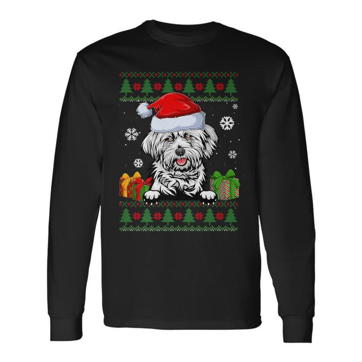 Dog Lovers Lhasa Apso Santa Hat Ugly Christmas Sweater Long Sleeve T-Shirt