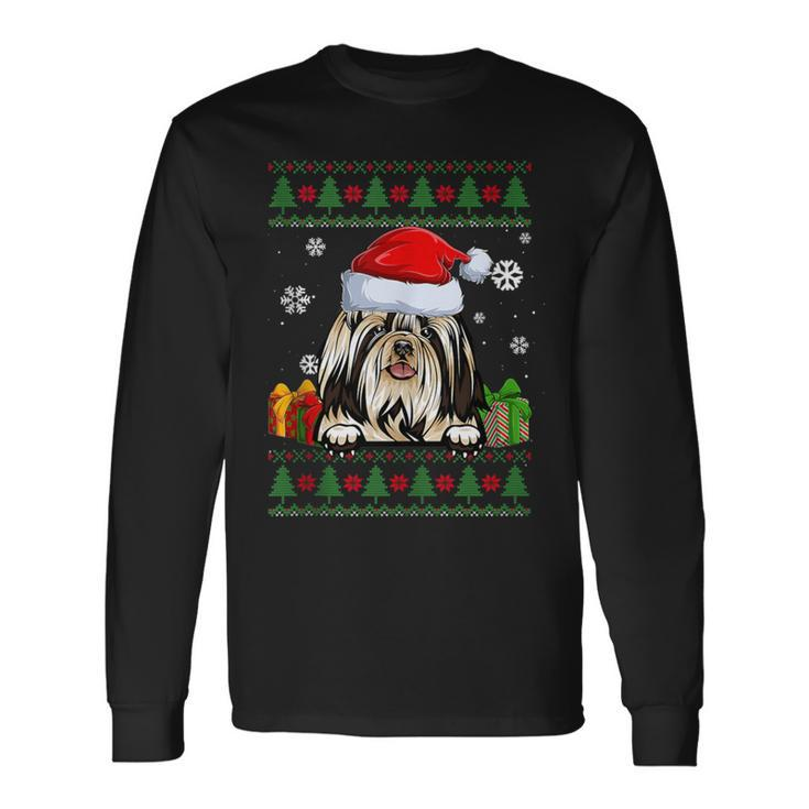 Dog Lovers Shih Tzu Santa Hat Ugly Christmas Sweater Long Sleeve T-Shirt
