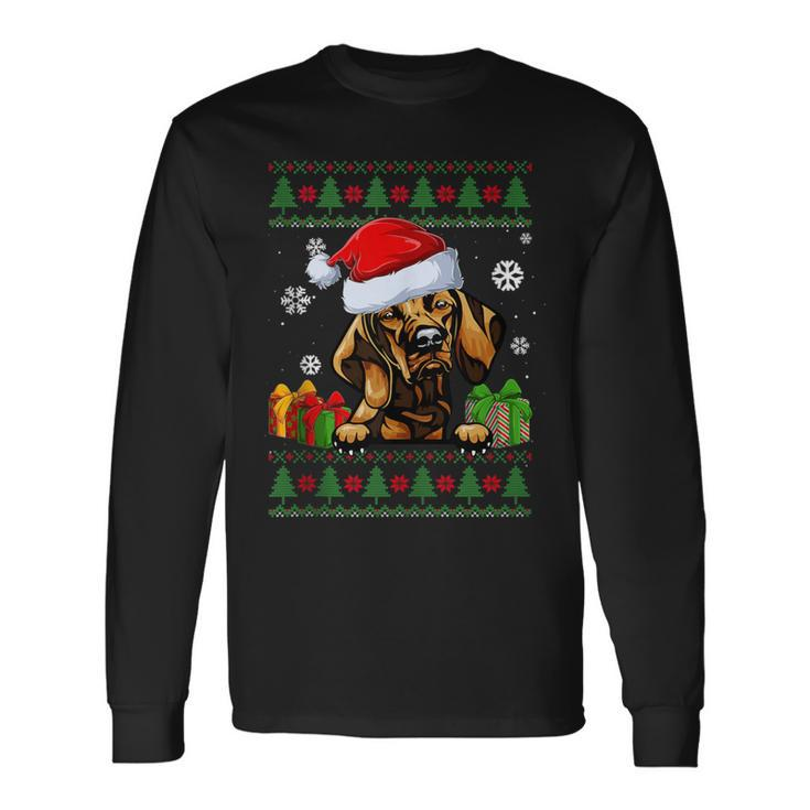 Dog Lovers Vizsla Santa Hat Ugly Christmas Sweater Long Sleeve T-Shirt