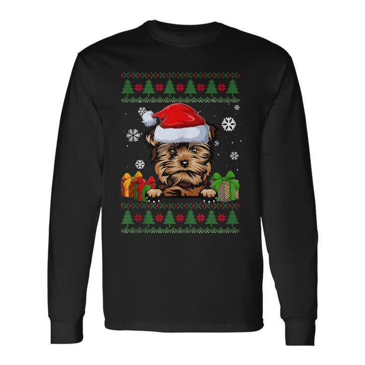 Dog Lovers Yorkie Santa Hat Ugly Christmas Sweater Long Sleeve T-Shirt