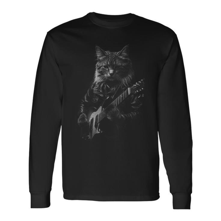 Guitar Cat Rock Cat Playing Guitar Long Sleeve T-Shirt