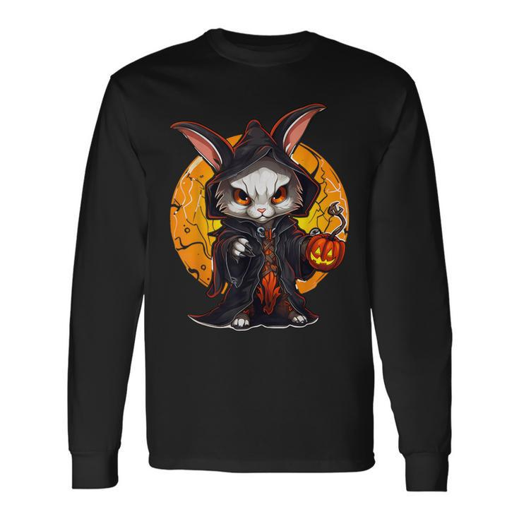 Halloween Bunny Angry Rabbit Takes Over Pumpkin Long Sleeve T-Shirt