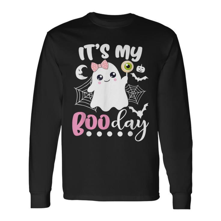 Its My Boo Day Cute Halloween Birthday Ghost Pink Bow Long Sleeve T-Shirt