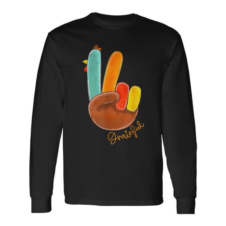 Peace Sign Turkey Hand Cool Thanksgiving Hippie Men Long Sleeve T-Shirt