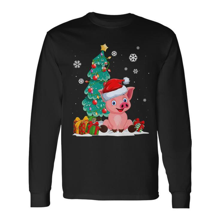 Pig Lovers Cute Pig Santa Hat Ugly Christmas Sweater Long Sleeve T-Shirt