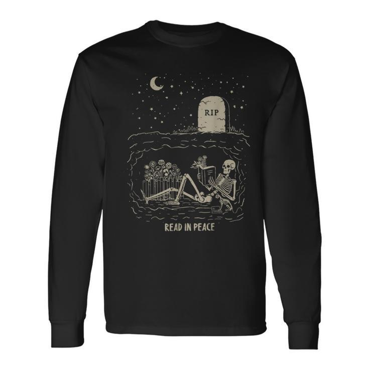 Read In Peace Skeleton Halloween Read Banned Books Long Sleeve T-Shirt