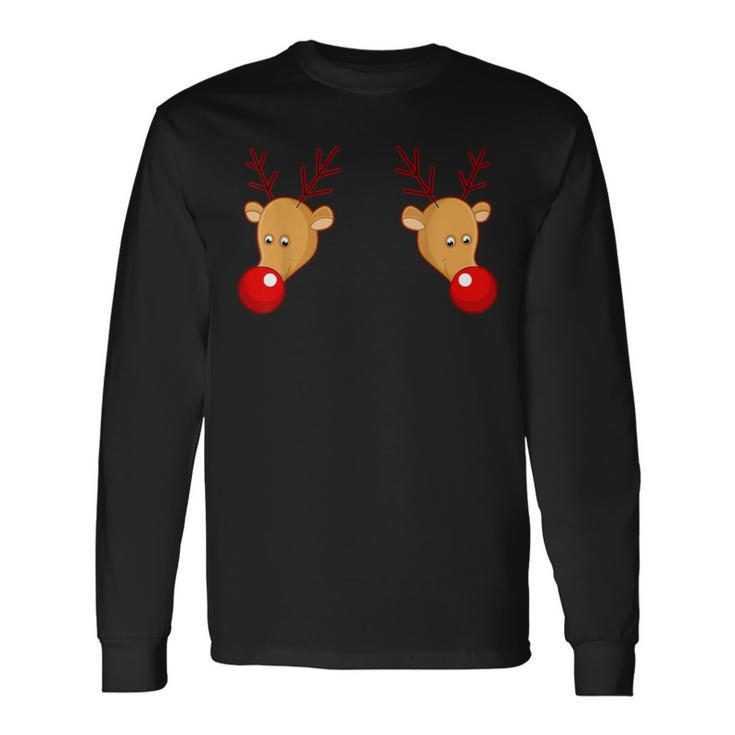 Reindeer Boobs Christmas Party Xmas Long Sleeve T-Shirt