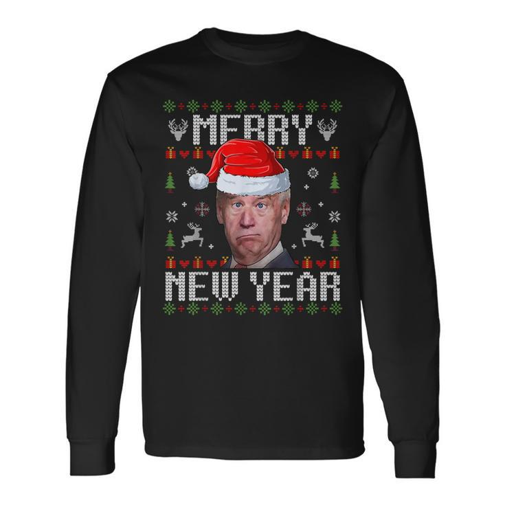 Santa Joe Biden Happy New Year Ugly Christmas Sweater Long Sleeve T-Shirt