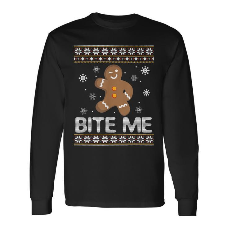 Ugly Christmas Sweater Bite Me Gingerbread Long Sleeve T-Shirt