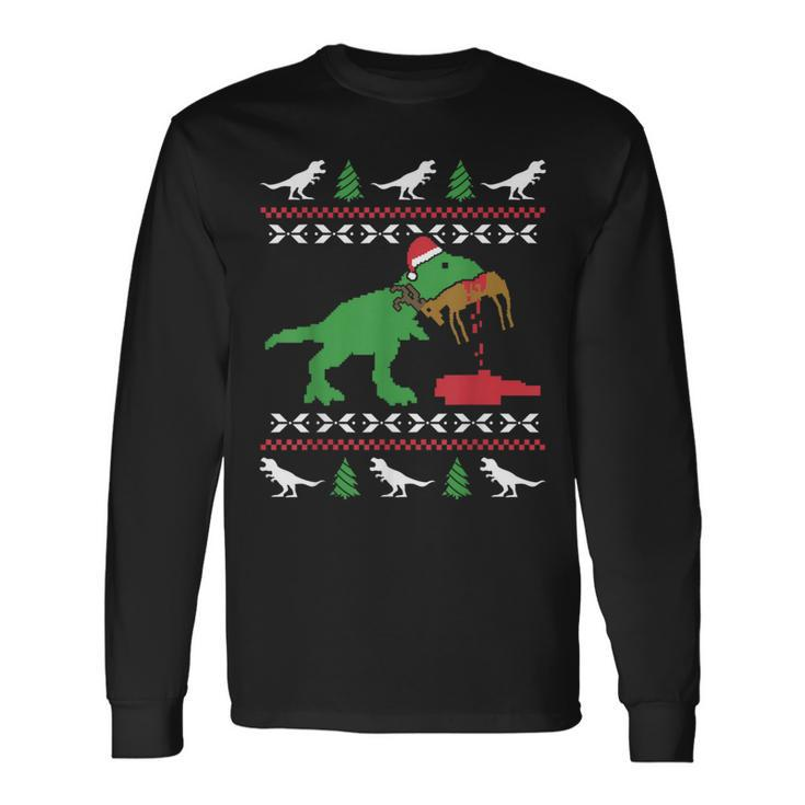 Ugly Christmas Sweater Trex Reindeer Ugly Xmas T-Rex Long Sleeve T-Shirt