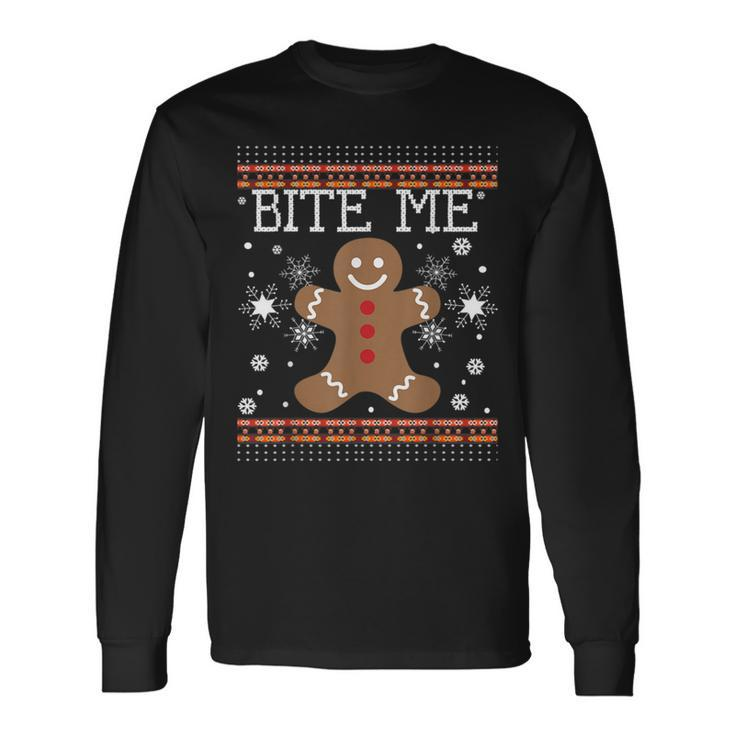 Ugly Xmas Sweater Bite Me Gingerbread Man Cookies Pj Long Sleeve