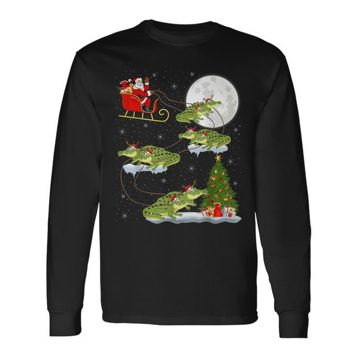 Xmas Lighting Tree Santa Riding Alligator Christmas Long Sleeve T-Shirt