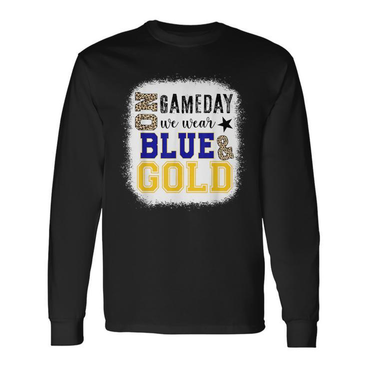 On Gameday Football We Wear Gold And Blue Leopard Print Long Sleeve T-Shirt