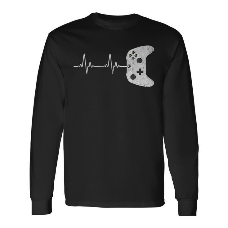 Gamer Heartbeat Vintage Game Controller Long Sleeve T-Shirt T-Shirt