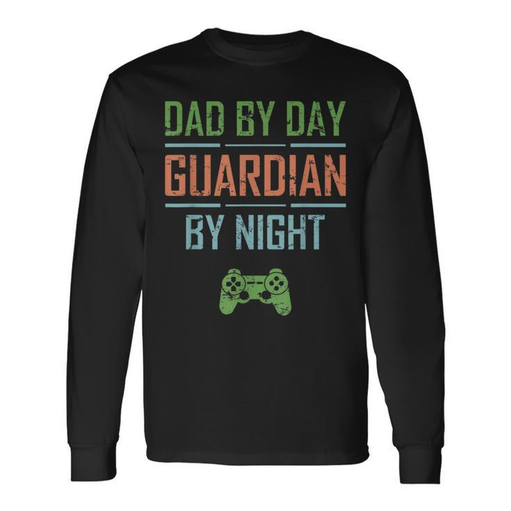 Gamer Husband Dad By Day Guardian By Night Video Gaming Long Sleeve T-Shirt