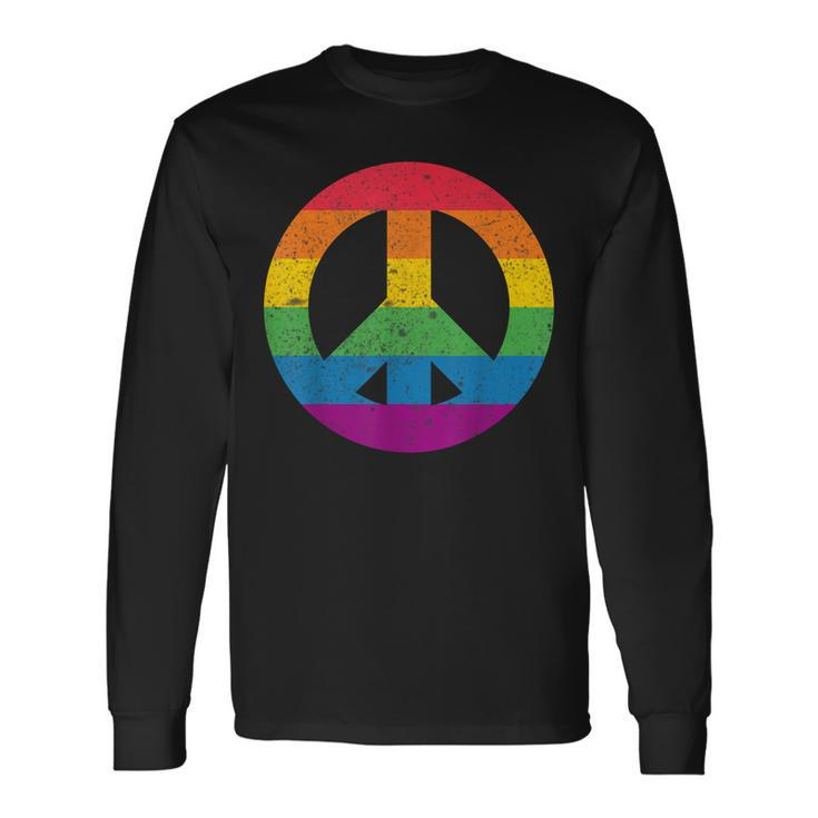 Gay Pride Lgbtq Peace Love 60S 70S Groovy Hippie Long Sleeve T-Shirt T-Shirt