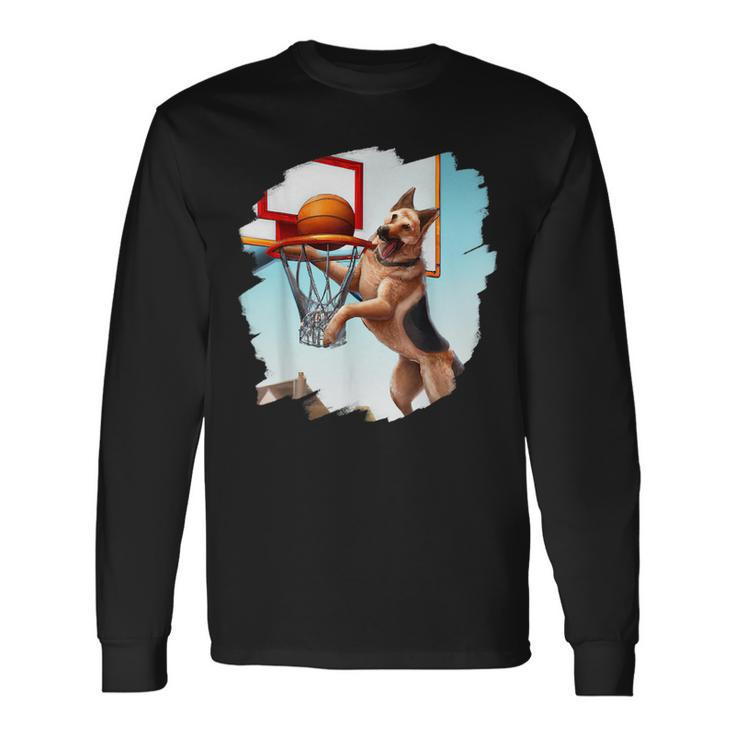 German Shepherd Playing Basketball Dog Basketball Basketball Long Sleeve T-Shirt T-Shirt