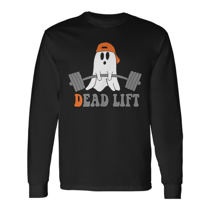 Ghost Dead Lift Halloween Ghost Gym Graphic Pocket Long Sleeve T-Shirt