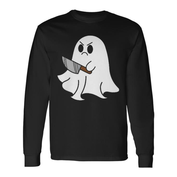 Ghost Holding Knife Halloween Costume Ghoul Spirit Long Sleeve T-Shirt T-Shirt
