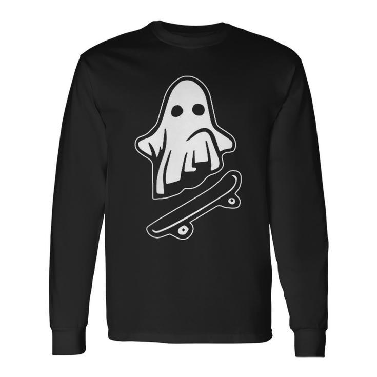 Ghost Skateboarding Halloween Costume Ghoul Spirit Long Sleeve T-Shirt
