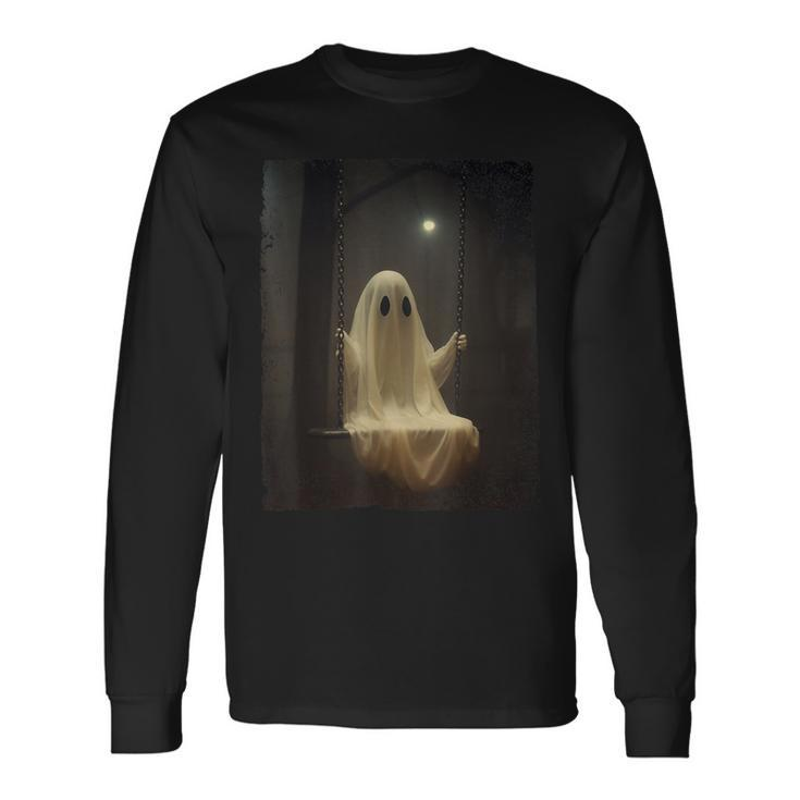 Ghost On The Swing Spooky Gothic Spooky Season Halloween Long Sleeve T-Shirt