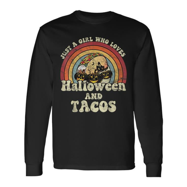 A Girl Who Loves Halloween And Tacos 70S Retro Vintage Tacos Long Sleeve T-Shirt T-Shirt