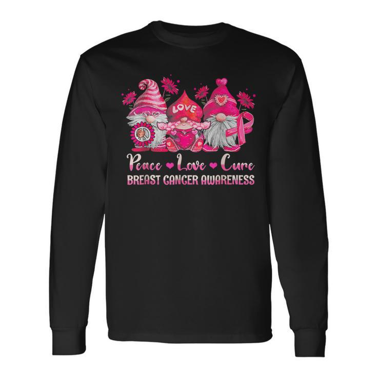 Gnome Peace Love Cure Pink Ribbon Breast Cancer Awareness Long Sleeve T-Shirt