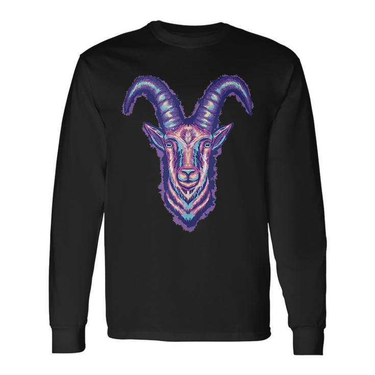 Goat Drawing Horns Scary Creepy Long Sleeve T-Shirt T-Shirt