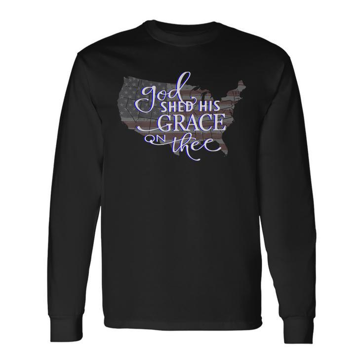 God Shed His Grace On Thee Distressed Usa Map And Flag Long Sleeve T-Shirt T-Shirt