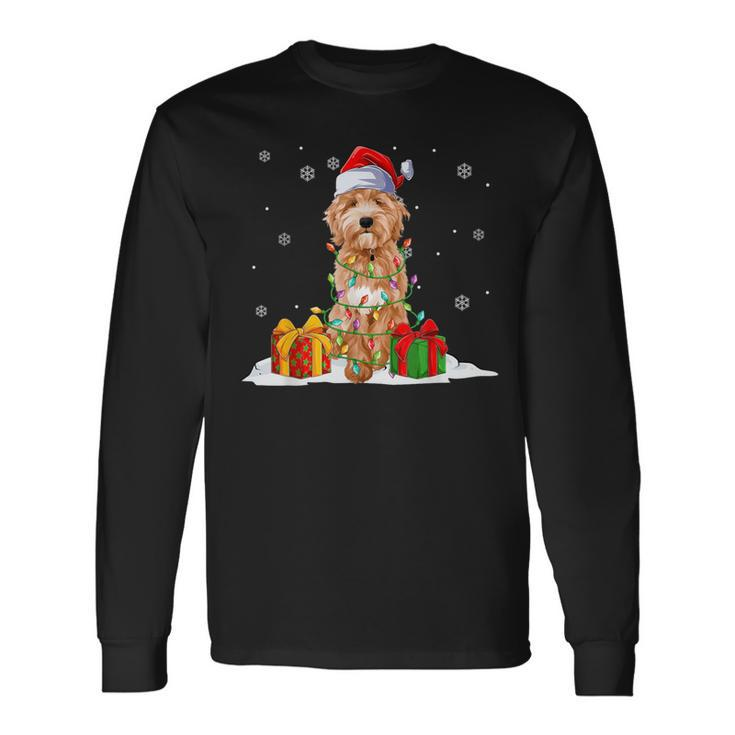 Goldendoodle Santa Christmas Tree Lights Xmas Pajama Dogs Long Sleeve T-Shirt