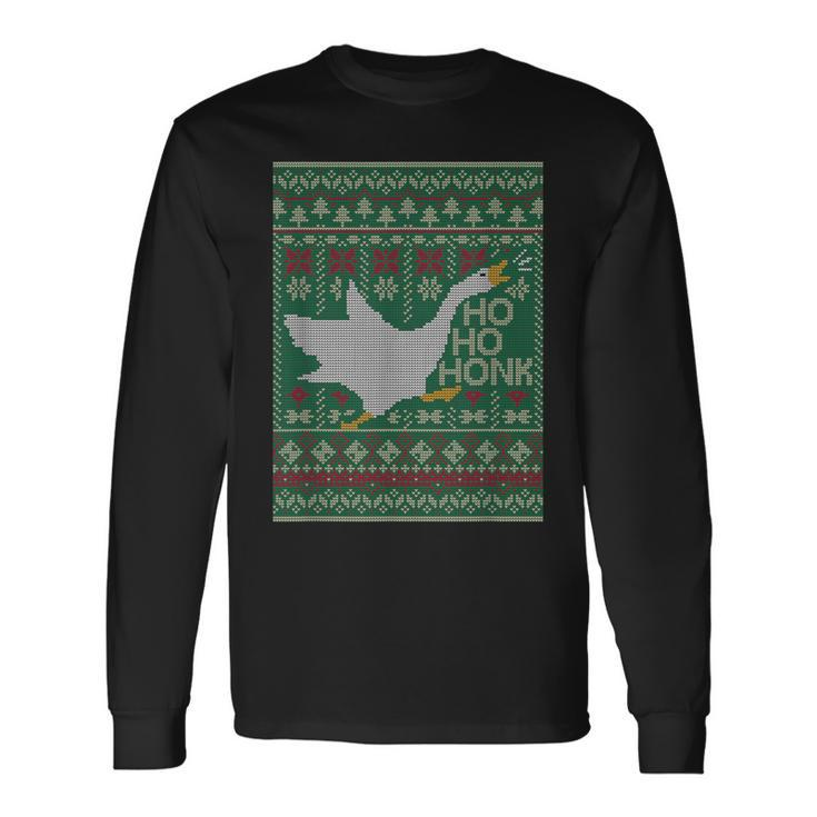 Goose Ugly Christmas Sweater Ho Ho Honk Xmas Party Long Sleeve T-Shirt