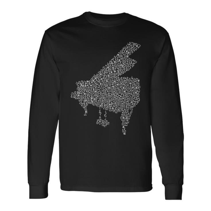 Grand Piano Silhouette Made From Music Notes Piano Long Sleeve T-Shirt T-Shirt