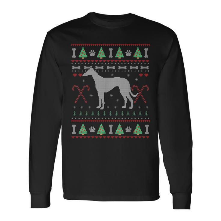 Greyhound Ugly Sweater Christmas Dog Lover Long Sleeve T-Shirt Gifts ideas