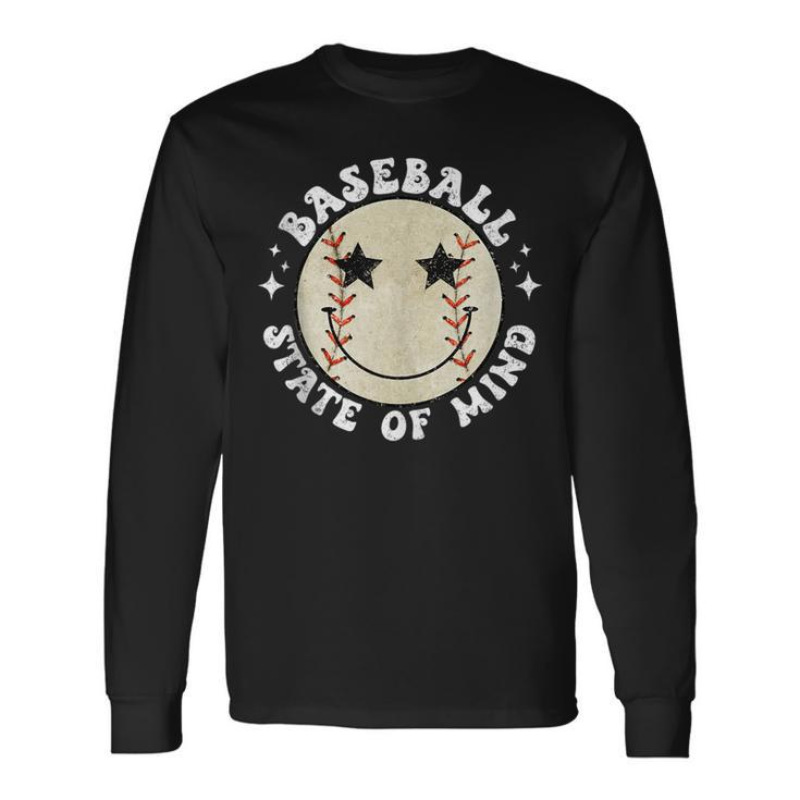 Groovy Smile Face Retro Game Day Baseball Player Fans Lover Long Sleeve T-Shirt T-Shirt