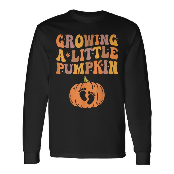 Growing A Little Pumpkin Pregnancy Announcement Halloween Long Sleeve T-Shirt