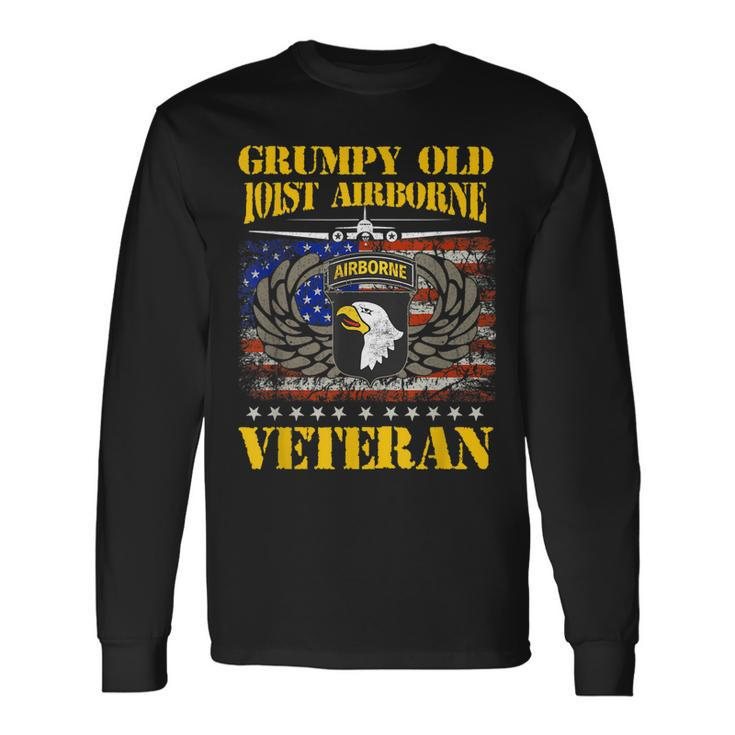 Grumpy Old 101St Airborne Division Veteran Flag Vintage Long Sleeve T-Shirt