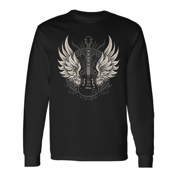 Guitar Wings Vintage Retro 80S Rock & Roll Music Long Sleeve T-Shirt Gifts ideas
