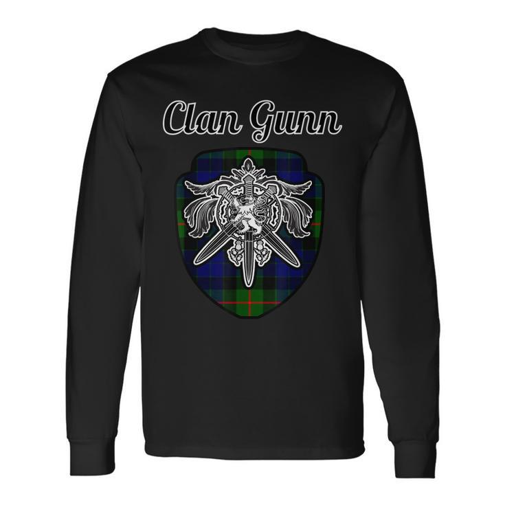 Gunn Scottish Clan Tartan Lion Sword Name Crest Long Sleeve T-Shirt