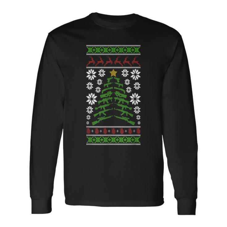 Guns Ugly Christmas Sweater Military Gun Right 2Nd Amendment Long Sleeve T-Shirt