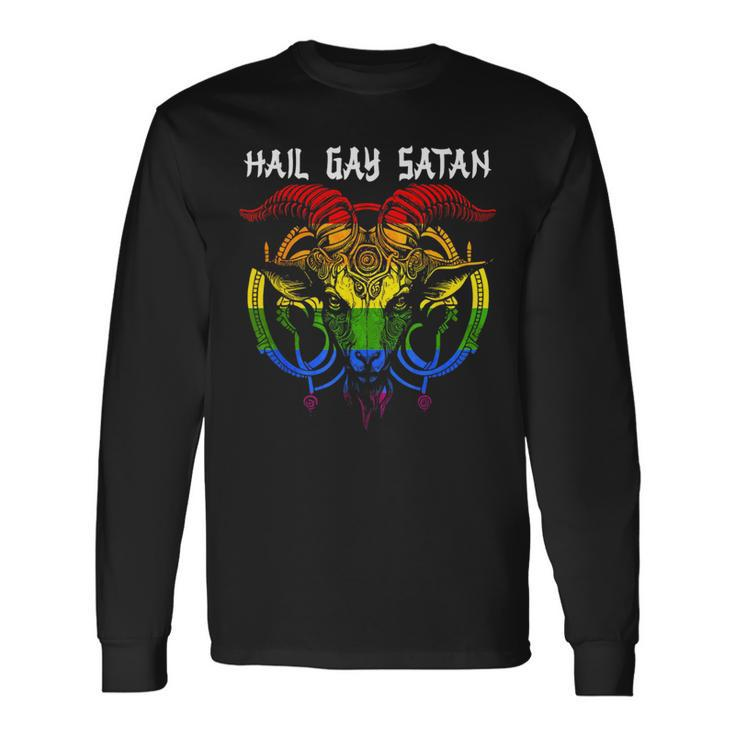 Hail Gay Satan Lgbt Goth Gay Lesbian Bi Pride Baphomet Long Sleeve T-Shirt T-Shirt