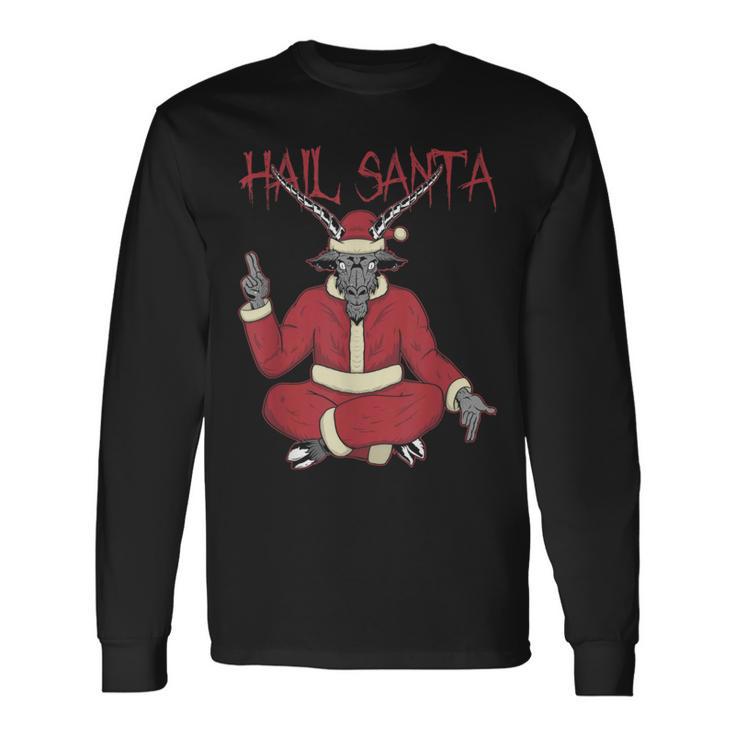 Hail Santa Ugly Christmas Sweater Rock Metal Satan Pentagram Long Sleeve T-Shirt