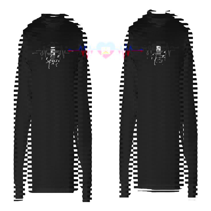Haiti Heritage Roots Proud Heartbeat Haitian Flag Pride Long Sleeve T-Shirt