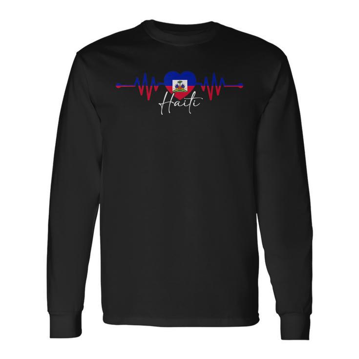 Haiti Heritage Roots Proud Heartbeat Haitian Flag Pride Long Sleeve T-Shirt