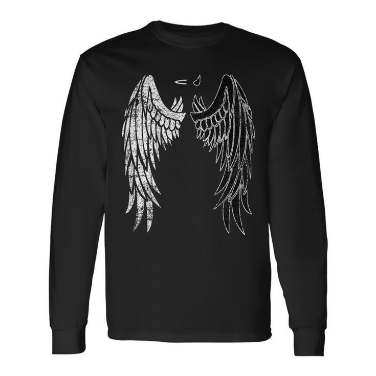 Half Angel Half Devil Back Of Distressed Wing Long Sleeve T-Shirt