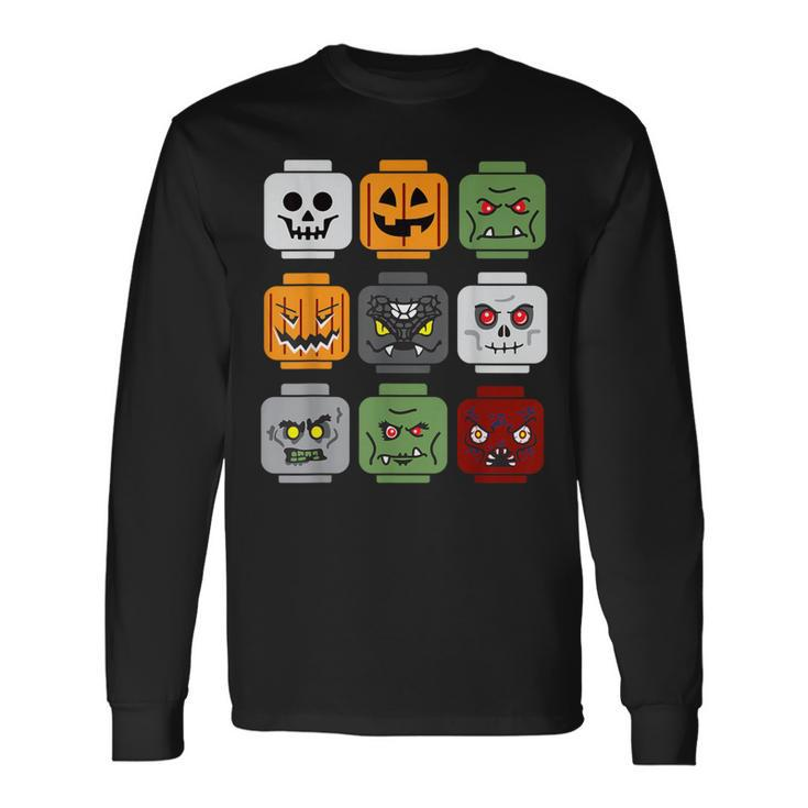 Halloween Building Brick Head Pumpkin Ghost Zombie Friends Long Sleeve T-Shirt