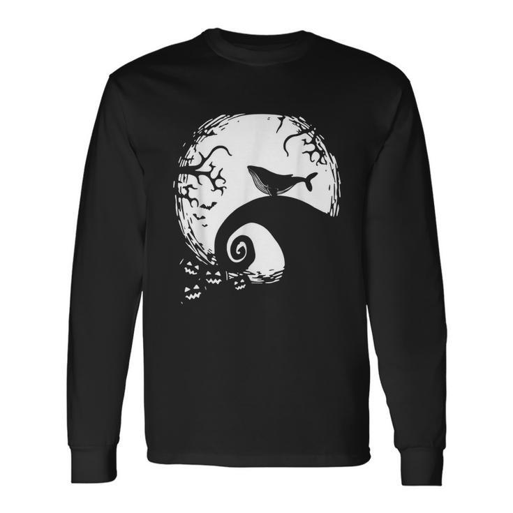 Halloween Costume Humpback Whale Moon Silhouette Vintage Moon Long Sleeve T-Shirt T-Shirt